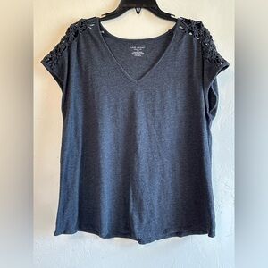 Lane Bryant Charcoal Gray Cut Out Shoulder Swing Tee Sz 14/16